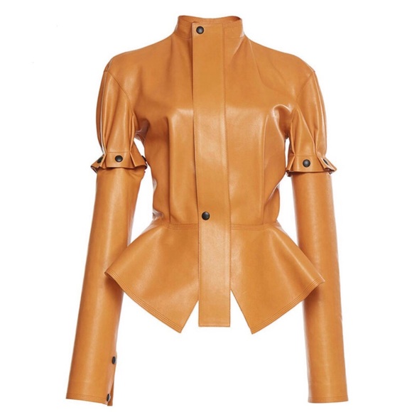 Tan Convertable Snap Sleeve Vegan Leather Jacket - Picture 3 of 5
